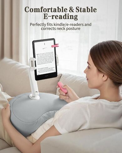 حامل وسادة SAIJI Kindle للسرير - حامل iPad والكمبيوتر اللوحي (رمادي) | مريح للقراءة في السرير، مشبك قابل للتعديل يدور 360 درجة، ثنائي المحور، لجهاز Kindle Scribe وأجهزة القراءة الإلكترونية الأخرى وأجهزة iPad - جميع الموديلات in Kuwait