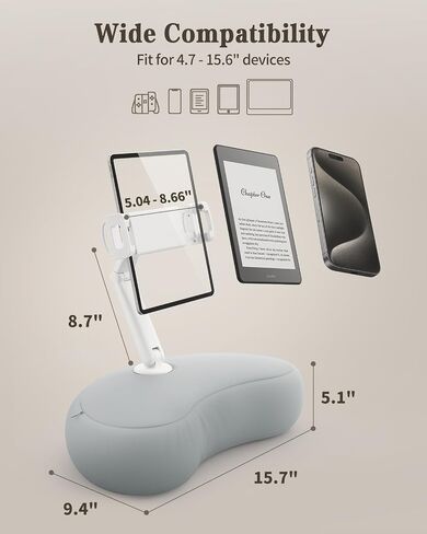 حامل وسادة SAIJI Kindle للسرير - حامل iPad والكمبيوتر اللوحي (رمادي) | مريح للقراءة في السرير، مشبك قابل للتعديل يدور 360 درجة، ثنائي المحور، لجهاز Kindle Scribe وأجهزة القراءة الإلكترونية الأخرى وأجهزة iPad - جميع الموديلات in Kuwait