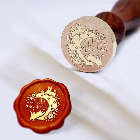 1pc Vintage Wax Seal Stamp Rabbit Moon Sealing Wax Stamp 25mm Removable Brass Stamp Head with Wooden Handle for Envelopes Invitations Wedding Embellishment Bottle Decoration in Saudi Arabia