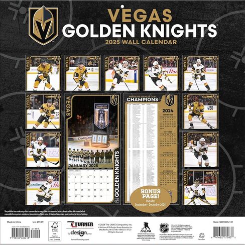 TURNER SPORTS Vegas Golden Knights 2025 12x12 Team Wall Calendar (25998012131) in Saudi Arabia