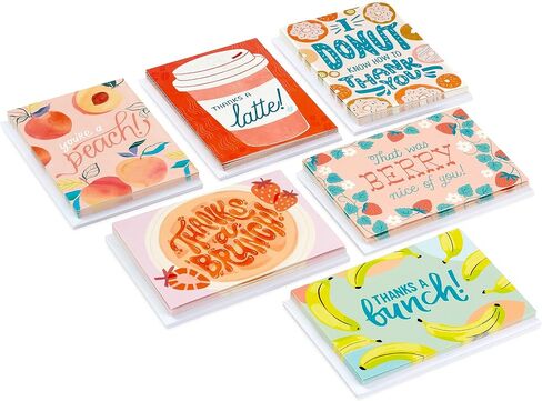 Hallmark Thank You Notes ، Food Puns (36 بطاقة فارغة مع الأظرف) دونات ، لاتيه ، وجبة غداء in Saudi Arabia