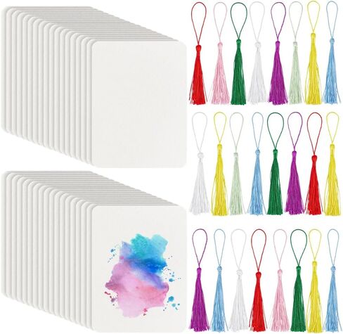 Benecreat 50 Packs Packs Artist's Tiles ، 3.9 بوصة مربعة من البلاط الورقي Zentangle ، والبطاقات الفارغة مع 25 شرابة ، وأوراق الورق لرسمية دفتر كتاب ، وبطاقات الفهرس بطاقات فلاش. in Saudi Arabia