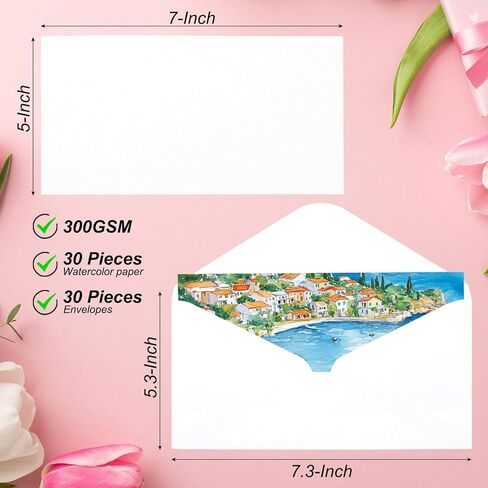 Patikil 30 Sets بطاقات ألوان مائية نقية القطن 140 رطل/300 GSM البطاقات البريدية مع مظاريف للطلاء الفن الإبداعي شكر الملاحظات ، 4 × 6 بوصة (صندوق أبيض) in Kuwait