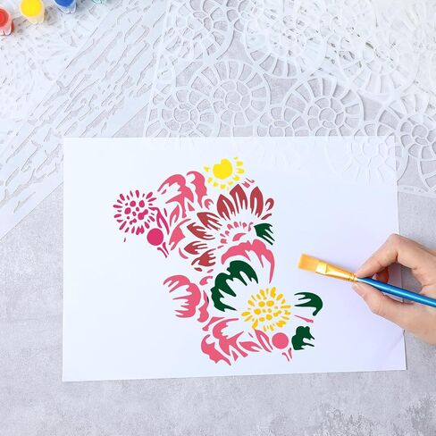 12Pcs Mixed Stencils for Painting, Art Stencils for Crafts Reusable, Wood Grains Flower Texture Templates Spider Web Layering Spray Paint Stencils Kit on Wall Canvas Cake Card DIY (11×7'') in Saudi Arabia