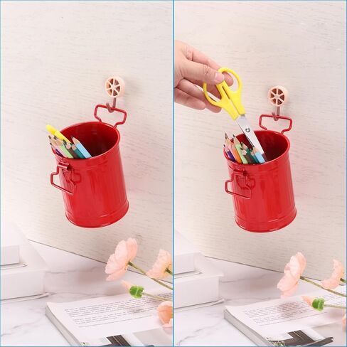 PATIKIL Barrel Pencil Holder, 2 Pack Metal Pen Holder for Desk Pencil Holders Cup Organizer with Handles Makeup Brush Holder Stationery Storage, Red in Kuwait
