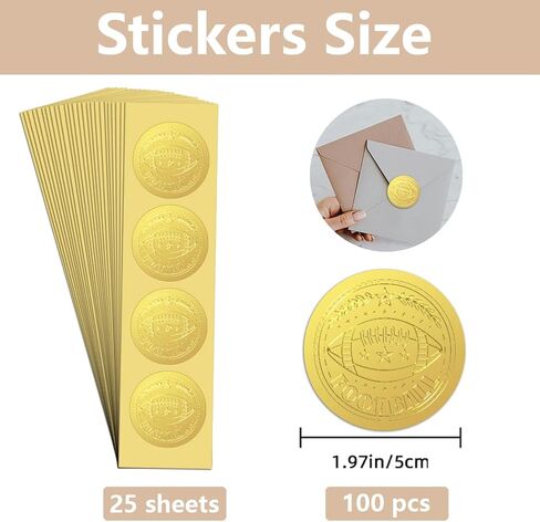WADORN 100Pcs Football Gold Foil Stickers, 2 Inch Rugby Ball Gold Embossed Envelopes Seals Football Round Self Adhesive Embossed Seal Labels for DIY Crafts Sport Party Invitations Greeting Cards in Saudi Arabia