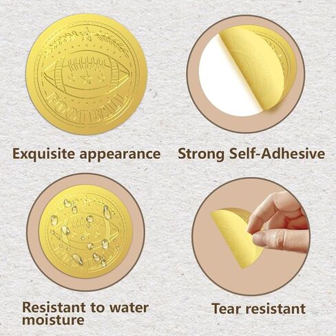 WADORN 100Pcs Football Gold Foil Stickers, 2 Inch Rugby Ball Gold Embossed Envelopes Seals Football Round Self Adhesive Embossed Seal Labels for DIY Crafts Sport Party Invitations Greeting Cards in Saudi Arabia