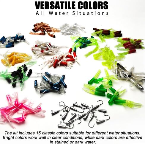 Tube Baits Tube Jigs Heads Swimbaits Kit, Pre-Rigged Tubes Lure Soft Plastic Fishing Grub Worm, Tube Bait Hooks Crappie Jigs Crappie Lures Tackle for Bass Trout Freshwater Saltwater Fishing in Saudi Arabia