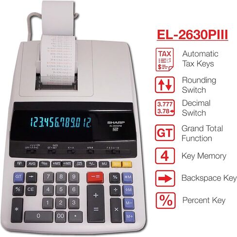حاسبة الوظائف القياسية من شارب إلكترونيكس (EL2630PIII)، أبيض، 8 7/8 × 12 7/8 in Kuwait