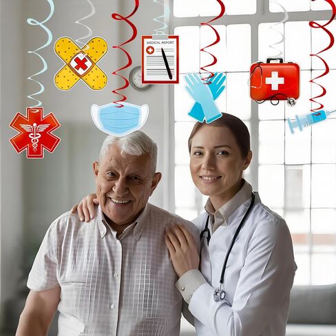 ممرضات أسبوع معلقة زخارف دوامة ، 30 جهاز كمبيوتر حمراء وأزرق الممرضات التخرج لوازم الحفلات إحباط دوامة السقف الشكر/Happy Nurse Doctor Medical RN Gifts Bulk Party Birthday in Kuwait