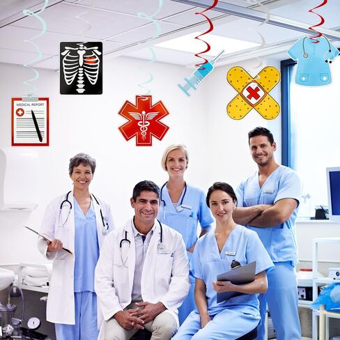 ممرضات أسبوع معلقة زخارف دوامة ، 30 جهاز كمبيوتر حمراء وأزرق الممرضات التخرج لوازم الحفلات إحباط دوامة السقف الشكر/Happy Nurse Doctor Medical RN Gifts Bulk Party Birthday in Kuwait