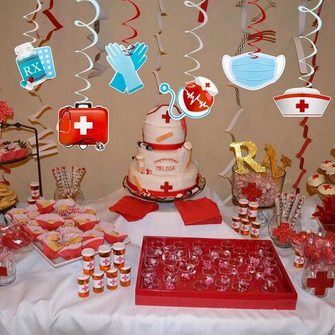 ممرضات أسبوع معلقة زخارف دوامة ، 30 جهاز كمبيوتر حمراء وأزرق الممرضات التخرج لوازم الحفلات إحباط دوامة السقف الشكر/Happy Nurse Doctor Medical RN Gifts Bulk Party Birthday in Kuwait