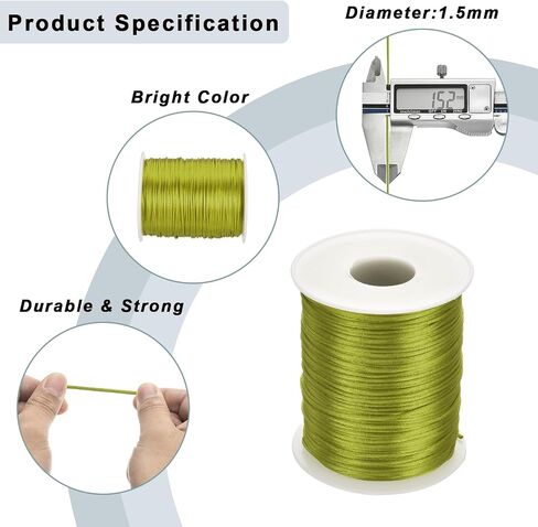 Nylon Satin Cord 1.5mm, 109 Yard Nylon String for Bracelet Braided Thread [for Jewelry Making Necklace Chinese Knot Craft] - Army Green in Saudi Arabia