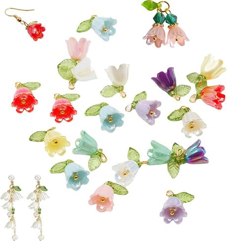20 PCS Mixed Color Bell Orchid Pendant,with Pearl Stereoscopic Leaf Flower Beads,Mini Crystal Flower Spacer Beads,for Making Jewelry DIY Crafts Accessories (Mixed colors) in Saudi Arabia