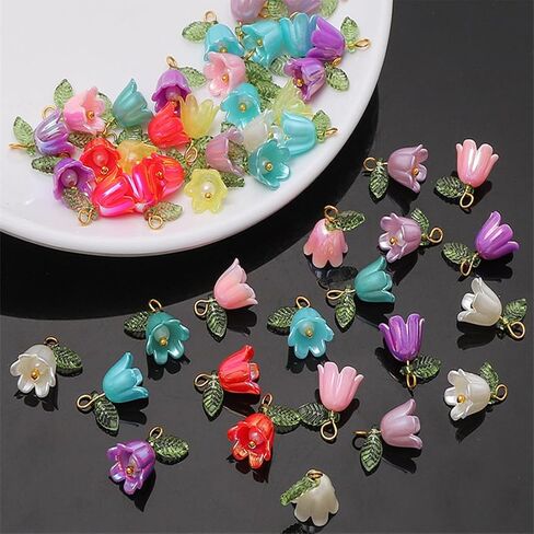20 PCS Mixed Color Bell Orchid Pendant,with Pearl Stereoscopic Leaf Flower Beads,Mini Crystal Flower Spacer Beads,for Making Jewelry DIY Crafts Accessories (Mixed colors) in Saudi Arabia