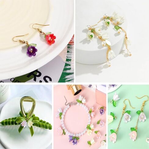20 PCS Mixed Color Bell Orchid Pendant,with Pearl Stereoscopic Leaf Flower Beads,Mini Crystal Flower Spacer Beads,for Making Jewelry DIY Crafts Accessories (Mixed colors) in Saudi Arabia