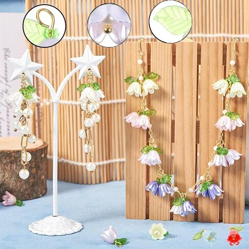 20 PCS Mixed Color Bell Orchid Pendant,with Pearl Stereoscopic Leaf Flower Beads,Mini Crystal Flower Spacer Beads,for Making Jewelry DIY Crafts Accessories (Mixed colors) in Saudi Arabia