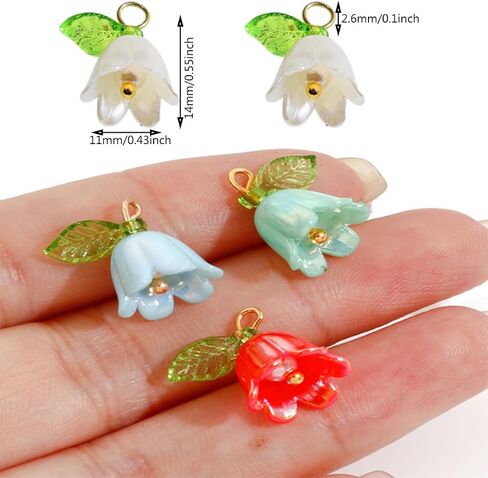 20 PCS Mixed Color Bell Orchid Pendant,with Pearl Stereoscopic Leaf Flower Beads,Mini Crystal Flower Spacer Beads,for Making Jewelry DIY Crafts Accessories (Mixed colors) in Saudi Arabia