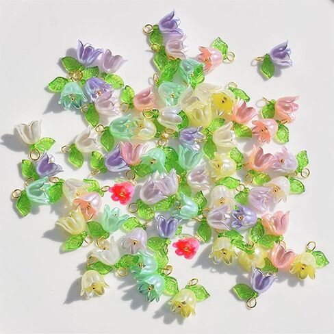 20 PCS Mixed Color Bell Orchid Pendant,with Pearl Stereoscopic Leaf Flower Beads,Mini Crystal Flower Spacer Beads,for Making Jewelry DIY Crafts Accessories (Mixed colors) in Saudi Arabia