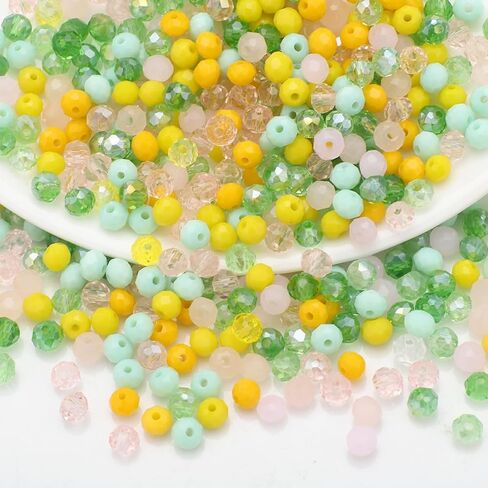 500PCS Glass Beads for Jewelry Making, 4mm Multicolor Faceted Crystal Beads for Bracelet Making, Pink Crystal Briolette Spacer Beads with Hole, Rondelle Crystal Loose Beads for DIY Crafts in Kuwait