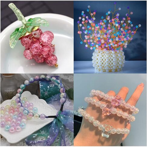 LadayPoa 100pcs 12mm Colorful Crystal Crackle Beads for Jewelry Making Acrylic Round Lampwork Beads Bubble Beads for Bracelet Making DIY Necklace Craft Beads Christmas Ornament Gifts in Kuwait