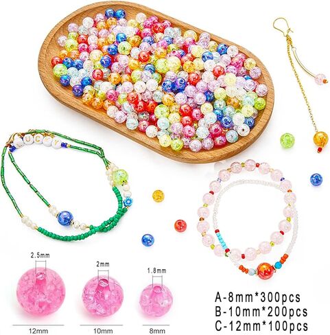 LadayPoa 100pcs 12mm Colorful Crystal Crackle Beads for Jewelry Making Acrylic Round Lampwork Beads Bubble Beads for Bracelet Making DIY Necklace Craft Beads Christmas Ornament Gifts in Kuwait