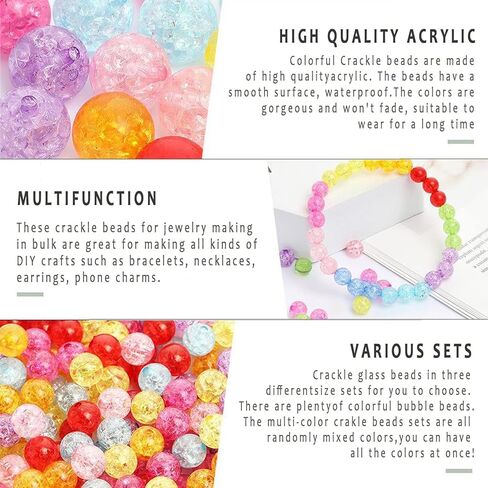 LadayPoa 100pcs 12mm Colorful Crystal Crackle Beads for Jewelry Making Acrylic Round Lampwork Beads Bubble Beads for Bracelet Making DIY Necklace Craft Beads Christmas Ornament Gifts in Kuwait