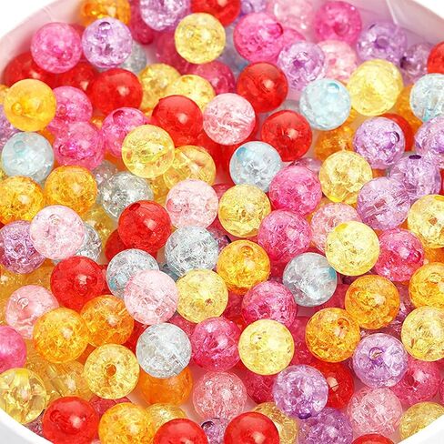 LadayPoa 100pcs 12mm Colorful Crystal Crackle Beads for Jewelry Making Acrylic Round Lampwork Beads Bubble Beads for Bracelet Making DIY Necklace Craft Beads Christmas Ornament Gifts in Kuwait