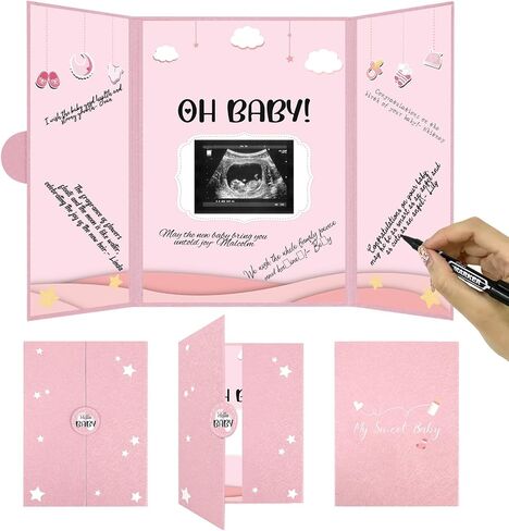 Crenics Baby Shower Decorations for Girl, Cute Baby Shower Signature Board with Picture, Pink Baby Shower Guest Book Alternatives 18" x 12", Creative Baby Shower Keepsake for Girls in Saudi Arabia