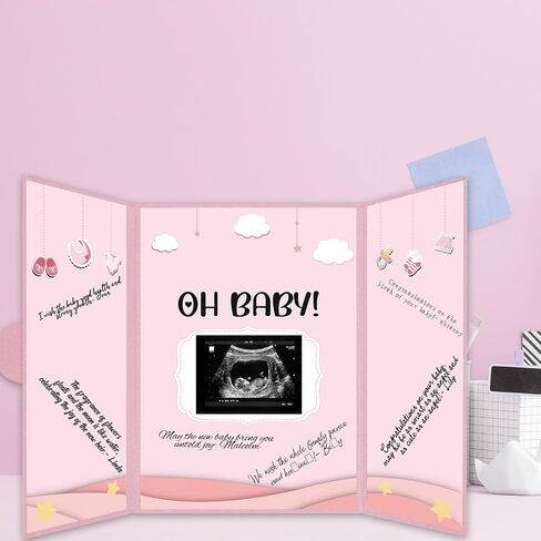 Crenics Baby Shower Decorations for Girl, Cute Baby Shower Signature Board with Picture, Pink Baby Shower Guest Book Alternatives 18" x 12", Creative Baby Shower Keepsake for Girls in Saudi Arabia