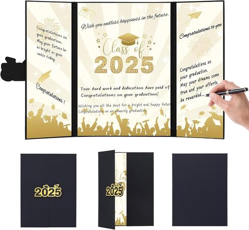 Graduation Guest Book 2025 Alternative, Black Gold Graduation Party Decorations, Class of 2025 Graduation Sign in Book Signature Board for College High School, Graduation Gifts for for Her Him in Saudi Arabia