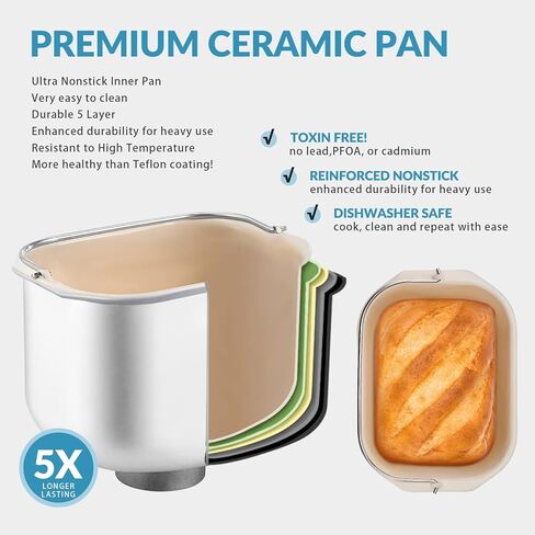 19-in-1 Smart Dual Heaters Bread Maker With Heat-Conductive Nonstick Ceramic Pan, Quiet Bread Machine with 15H Timer & 1H Keep Warm, Stainless Steel BreadMaker with French, Gluten-Free,Sourdough in Kuwait