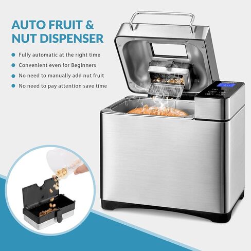 19-in-1 Smart Dual Heaters Bread Maker With Heat-Conductive Nonstick Ceramic Pan, Quiet Bread Machine with 15H Timer & 1H Keep Warm, Stainless Steel BreadMaker with French, Gluten-Free,Sourdough in Kuwait