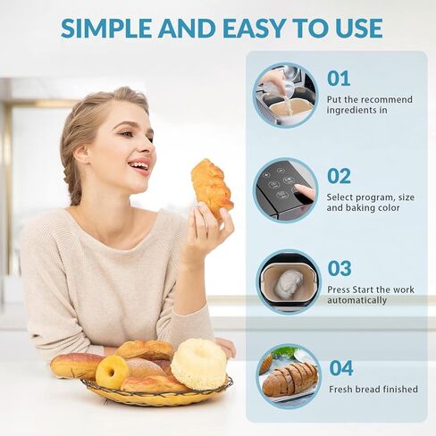 19-in-1 Smart Dual Heaters Bread Maker With Heat-Conductive Nonstick Ceramic Pan, Quiet Bread Machine with 15H Timer & 1H Keep Warm, Stainless Steel BreadMaker with French, Gluten-Free,Sourdough in Kuwait