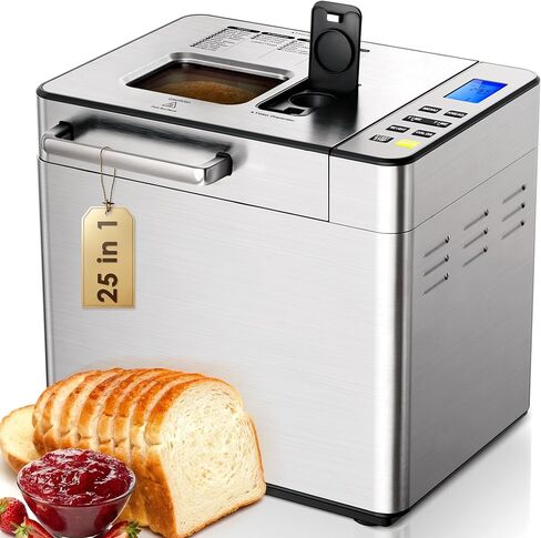 EUHOMY 25-in-1 Bread Maker Machine 2LB Breadmaker, Bread Machines with Nut Dispenser and Yeast Dispenser, 3 Loaf Sizes 3 Crust Colors, Dough Maker with Customized Options, Gluten-Free, Recipe, Gifts in Saudi Arabia