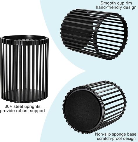 Black Pen Holder for Desk, Metal Pen Caddy Pencil Cup, Cute Makeup Brushes Cup, Desktop Makeup Brush Holder, Metal Desk Organizers and Accessories, Office Accessories Aesthetic in Saudi Arabia