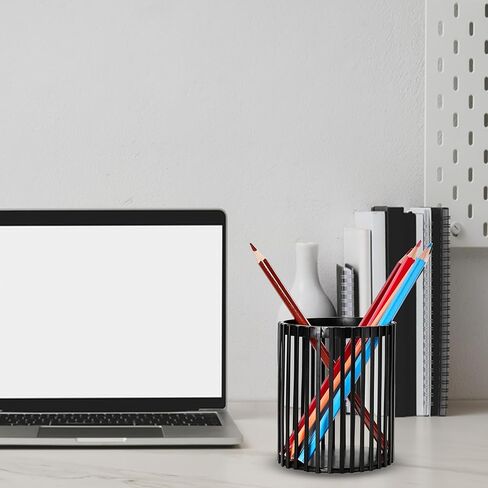 Black Pen Holder for Desk, Metal Pen Caddy Pencil Cup, Cute Makeup Brushes Cup, Desktop Makeup Brush Holder, Metal Desk Organizers and Accessories, Office Accessories Aesthetic in Saudi Arabia
