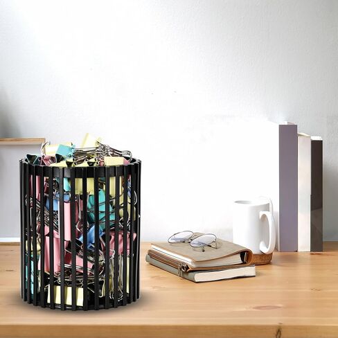 Black Pen Holder for Desk, Metal Pen Caddy Pencil Cup, Cute Makeup Brushes Cup, Desktop Makeup Brush Holder, Metal Desk Organizers and Accessories, Office Accessories Aesthetic in Saudi Arabia