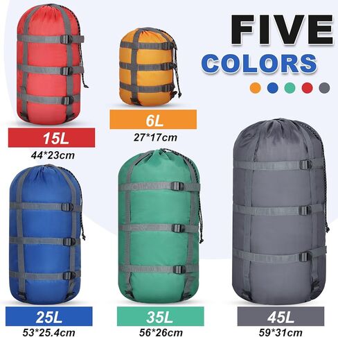 5 Pack Compression Sacks for Sleeping Bag Store Sack Ultralight Sleeping Bag Stuff Sack Extra Large Space Saving Gear 11L/18L/30L/45L/52L Storage Bag for Travel Camping Hiking Outdoor in Kuwait