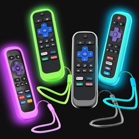 4Pack Case لـ Roku Remote ، تغطية لـ Hisense/TCL Roku TV Stick/Express Universal Presection Controller Silicone Skin Glow في السماء الخضراء الداكنة باللون الأحمر الأرجواني in Kuwait