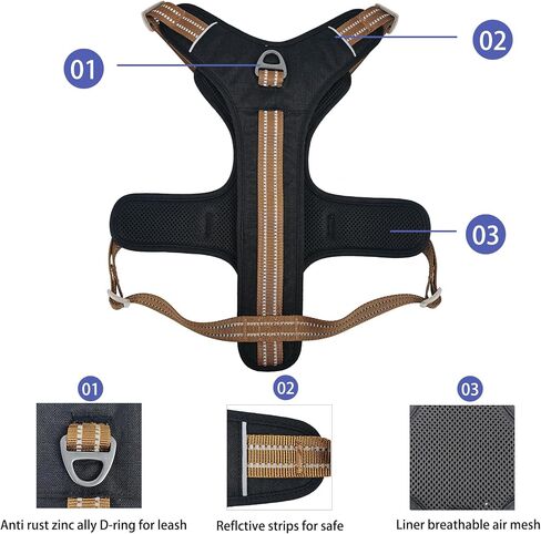 No Pull Adjustable Outdoor Waterproof Reflective Dog Harness with Handle for Medium Large Dog No Choke and Easy Control Dog Vest Harness (Black, M) in Saudi Arabia