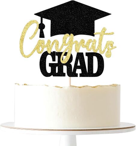Glitter Congrats Grad Cake Topper ، 2025 Decorations Treaugue Party - College College College College Congrats Grad Party Cake Decorations Supplies (Black Gold) in Kuwait