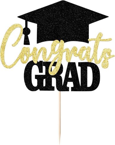 Glitter Congrats Grad Cake Topper ، 2025 Decorations Treaugue Party - College College College College Congrats Grad Party Cake Decorations Supplies (Black Gold) in Kuwait