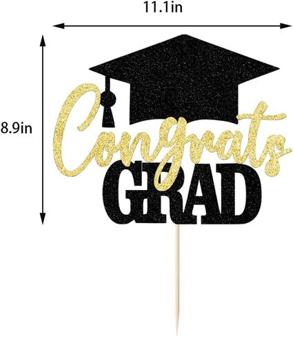 Glitter Congrats Grad Cake Topper ، 2025 Decorations Treaugue Party - College College College College Congrats Grad Party Cake Decorations Supplies (Black Gold) in Kuwait