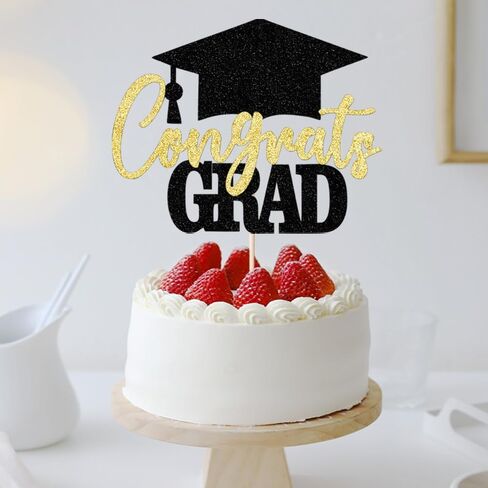 Glitter Congrats Grad Cake Topper ، 2025 Decorations Treaugue Party - College College College College Congrats Grad Party Cake Decorations Supplies (Black Gold) in Kuwait