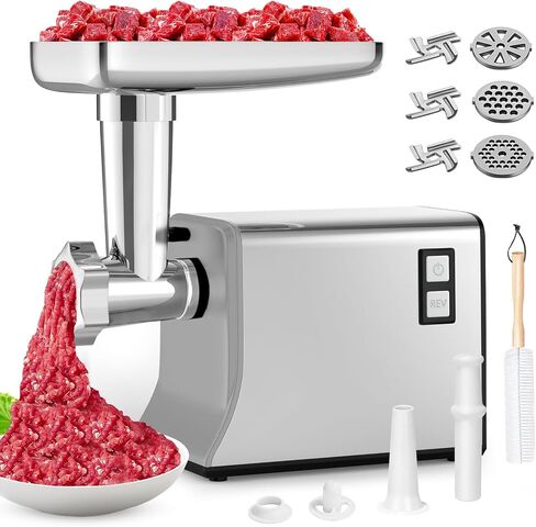 Electric Meat Grinder: [3500W Advanced Motor] [Ultra-Intelligent Thermal Protection] Upgraded Meat Grinder with 6 PCS Stainless Steel Blades&Grinding Plates, Sausage Stuffer Tubes&Kubbe (Silver) in Saudi Arabia
