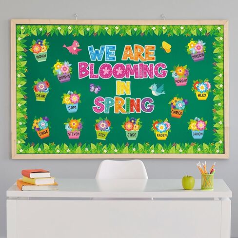 Kosiz Spring Flowerpot Bulletin Board Decorations Set We are Blooming in Spring Classroom Decorations Colorful Flower Paper Cutouts with Green Leaf Borders for School Wall Chalkboard Door Party in Kuwait
