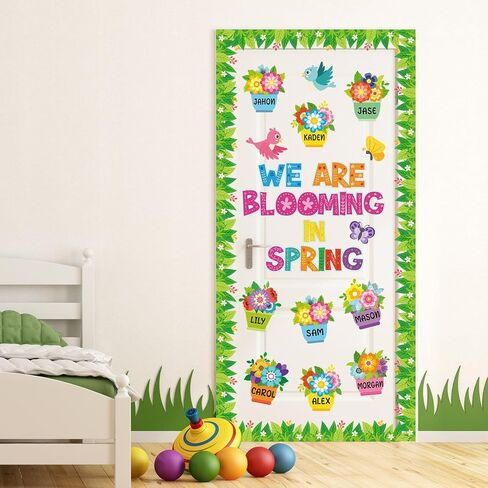 Kosiz Spring Flowerpot Bulletin Board Decorations Set We are Blooming in Spring Classroom Decorations Colorful Flower Paper Cutouts with Green Leaf Borders for School Wall Chalkboard Door Party in Kuwait