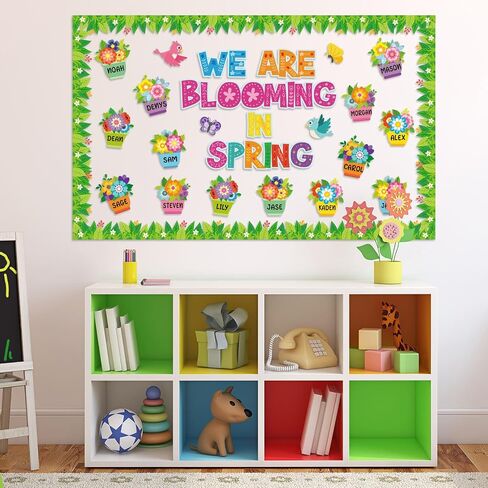 Kosiz Spring Flowerpot Bulletin Board Decorations Set We are Blooming in Spring Classroom Decorations Colorful Flower Paper Cutouts with Green Leaf Borders for School Wall Chalkboard Door Party in Kuwait