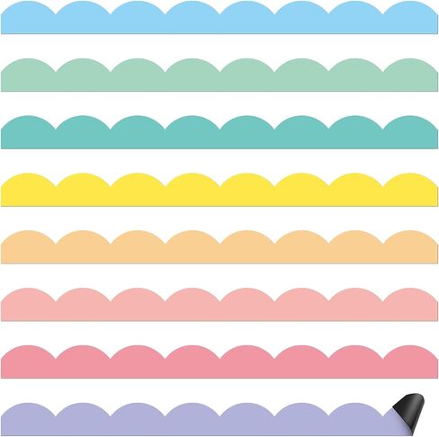 24 Pcs Scalloped Magnetic Borders for Classroom Bulletin Board Decorations, 8 Colors 236 ft Magnetic Whiteboard Strips Bulletin Board Trim for School Classroom Office Decoration (Light Boho) in Saudi Arabia
